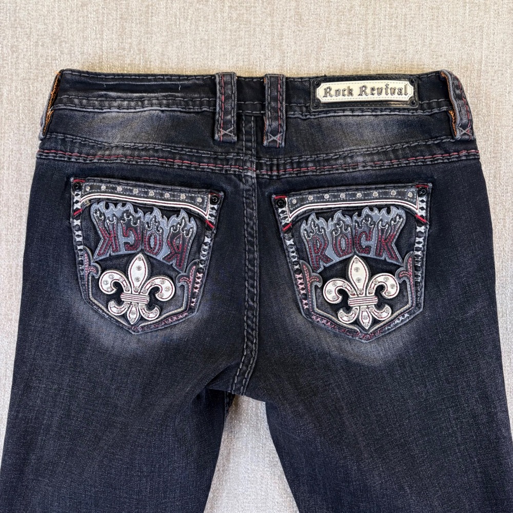 Rock Revival Janan Mid Rise Skinny Jeans 29 Black Embellished Bling Y2K 90s